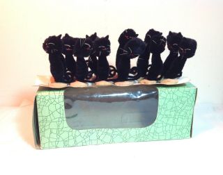 Vintage Halloween 12 BLACK CATS Chenille Pipe Cleaner Decor NMIB Purrrty Cool 3