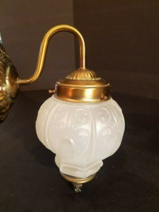 Vintage Antique Brass Wall Light Sconce With Frosted Globe