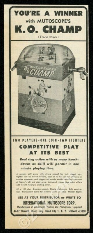 1955 Mutoscope Ko Champ Boxing Coin - Op Arcade Game Vintage Trade Print Ad