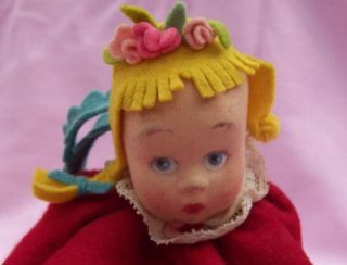 Old Vintage Antique Rare LENCI Type Cloth Felt Blue Eye Child Girl Doll Purse 2
