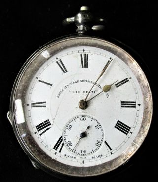 R19 - Vintage Swiss Solid Silver " The Hero " Pocket Watch For Restoration.