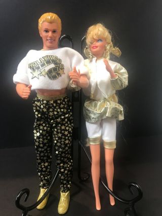 Vintage 1992 Mattel Hollywood Hair Barbie & Ken With Stars In Outfits