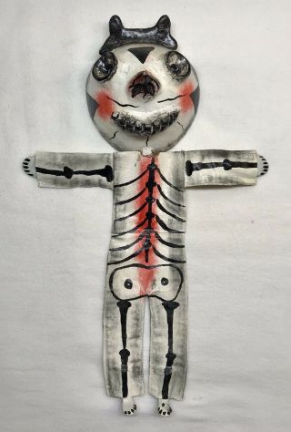 Vtg Day Of The Dead Mexican Folk Art Coconut Skeleton Mask