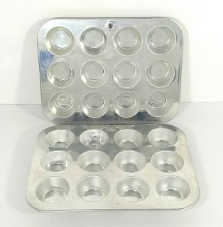 Vintage Comet Aluminum Mini Muffin Pan Pans 12 Count Made In Usa Set Of 2