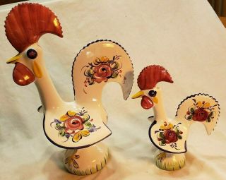 Vintage Ceramic Chickens Made In Portugal Hand Painted