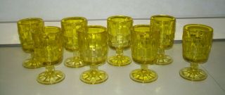 8 Vintage Viking Glass Yellow Crystal Basket Weave Ashley Stemmed 5 3/8 " Goblets