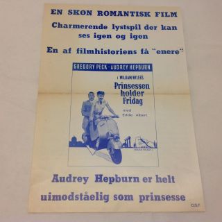 Roman Holiday Audrey Hepburn Gregory Peck Vtg 1953 Danish Movie Press Release