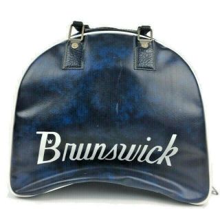 Vintage Brunswick Dark Marbled Blue One Ball Bowling Bag With Rack
