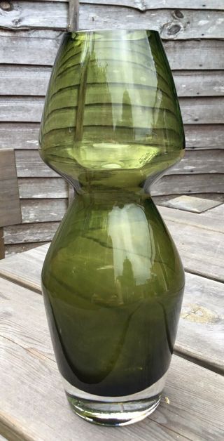 Vintage Riihimaki Lasi Oy / Aimo Okkolin Moss Green Glass Vase 1376