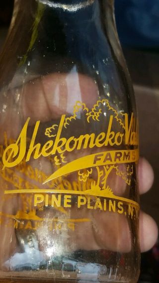 Vintage Half Pint Milk Bottle SHEKOMEKO VALLEY FARMS Pine plains Ny Dairy HTF 2