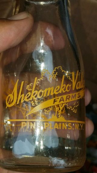 Vintage Half Pint Milk Bottle SHEKOMEKO VALLEY FARMS Pine plains Ny Dairy HTF 5