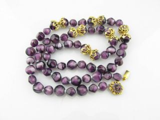 Vintage Miriam Haskell Purple Glass Bead Necklace 30 " Long Signed Clasp