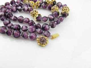 Vintage Miriam Haskell purple glass bead NECKLACE 30 