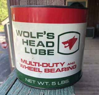 Vintage Wolfs Head Grease Can 5 Lb Wheel Bearing