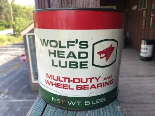 Vintage Wolfs Head Grease Can 5 LB Wheel Bearing 3