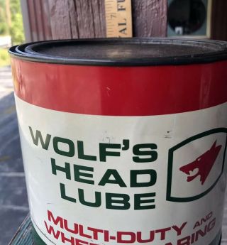 Vintage Wolfs Head Grease Can 5 LB Wheel Bearing 8