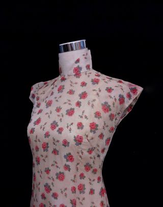 Antique Vintage Chinese Qipao Cheongsam Milky Organza Rose Wiggle Dress 4