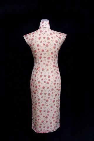Antique Vintage Chinese Qipao Cheongsam Milky Organza Rose Wiggle Dress 5