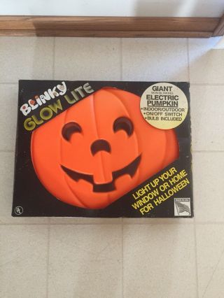 Vintage Blinky Flat Light Up Pumpkin Halloween 20” Blow Mold Box