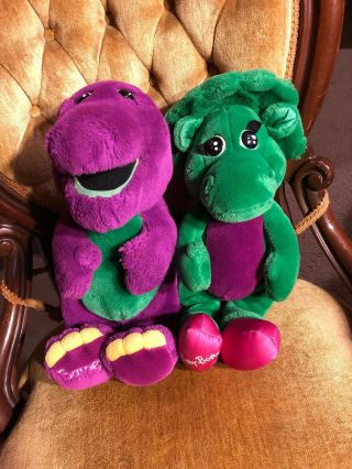 Vtg Barney & Baby Bop The Purple Dinosaur Plush Dolls Stuffed Animals 14 "