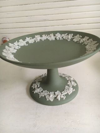 Vintage Wedgwood Jasperware Sage Green Footed Candy Dish Compote 3.  75” Tall