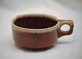 Old Vintage Stoneware Pottery Soup Cup Mug Bowl Western Sw Maple Leaf Brown Drip