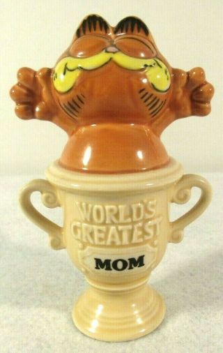 Vtg Enesco Ceramic Garfield 1981 " Worlds Greatest Mom " Trophy Figurine Euc 5 "