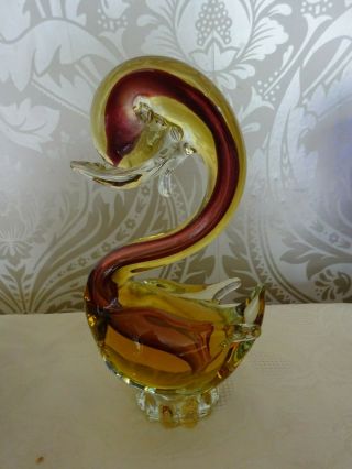 Vintage Retro Murano Glass Duck Swan Figurine Ornament Red & Yellow 20cm Tall