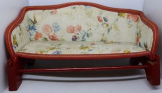 Vintage Miniature Wooden Floral Sofa For Dollhouse Or Doll