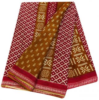 Vintage Saree Floral Printed Cotton Silk Dress Making Yellow Sari Craft Fabric