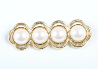 Vintage Faux Pearl Monet Brooch,  1960s,  Gold Tone