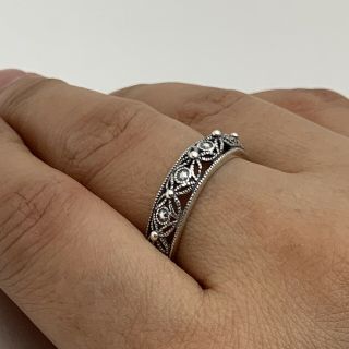 Sterling Silver 925 Estate Vintage Graziano Cable Flower Band Ring Size 10 3/4
