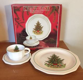 Old Stock Vintage Pfaltzgraff Christmas Heritage 3 Piece Setting Open Box