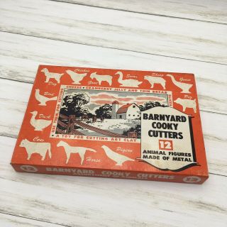 Vintage Barnyard Animal Cooky Cookie Cutters Set Of 12 Metal Mini