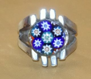 Vintage Hm Sterling Silver Caithness Glass Miniature Millefiori Paperweight Ring