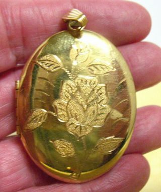 12k Gold Filled Locket Large Oval Rose Design Vintage 13.  4 Grams 30 X 40 Mm
