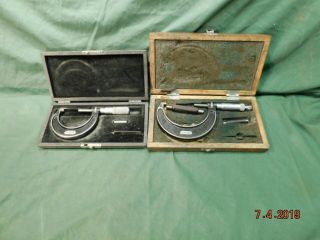 Vintage Machinist Tool L.  S.  Starrett @ 2 No 436 Micrometers 1 - 2 & 2 - 3 User Tool
