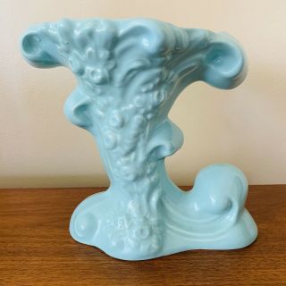 Vintage Camark Matte Light Blue Pottery Cornucopia Shell Shaped Vase