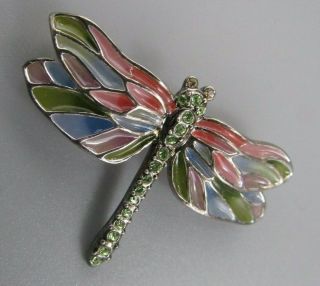 Vintage Jewelry Signed MONET Green Red Blue Dragonfly BROOCH PIN Rhinestone LotE 2