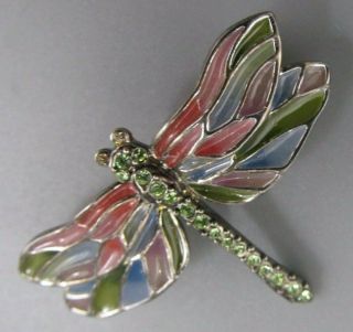Vintage Jewelry Signed MONET Green Red Blue Dragonfly BROOCH PIN Rhinestone LotE 3