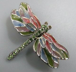 Vintage Jewelry Signed MONET Green Red Blue Dragonfly BROOCH PIN Rhinestone LotE 4