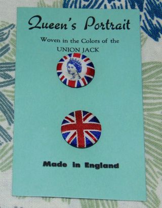 Rare Vintage Buttons Queen Elizabeth Coronation On Card Union Jack