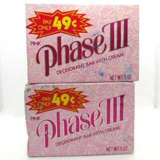Vintage Phase Iii Deodorant Bar With Cream Soap 5 Oz Pink Wrap Stage Prop Qty 2