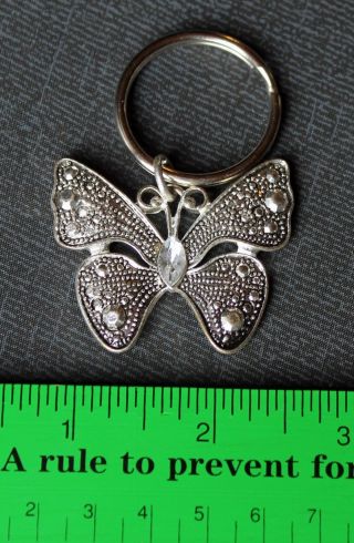 Vintage Silver & Diamond Rhinestone Butterfly Keyring Keychain Key Chain / Ring 2