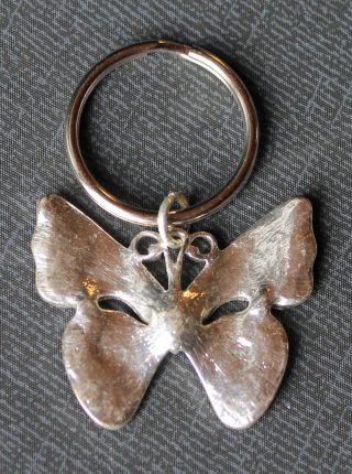 Vintage Silver & Diamond Rhinestone Butterfly Keyring Keychain Key Chain / Ring 3