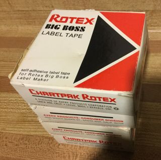 Set Of 4 Vintage Rotex Big Boss Label Tape 1 Red 2 Woodgrain 1 Blue 2