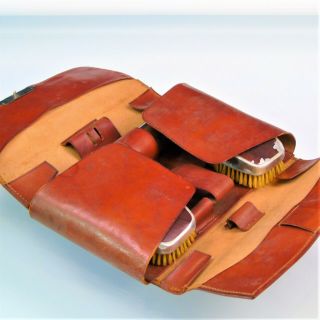 Mens Vanity Grooming Kit Vintage Travel Toiletry Kit Leather Case Prophylactic
