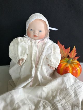 Antique German Doll With Long Cotton Lace Trim Dress