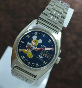 Vintage Citizen Mickey Mouse Day Date 21 Jewels Automatic Men 