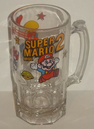 Vintage 1989 Nintendo Mario Bros 2 Glass Beer Mug